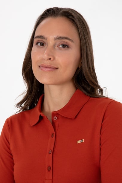 Kadın Kiremit Basic Polo Yaka Sweatshırt