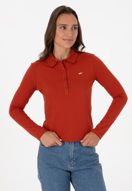 Kadın Kiremit Basic Polo Yaka Sweatshırt - 50313593054