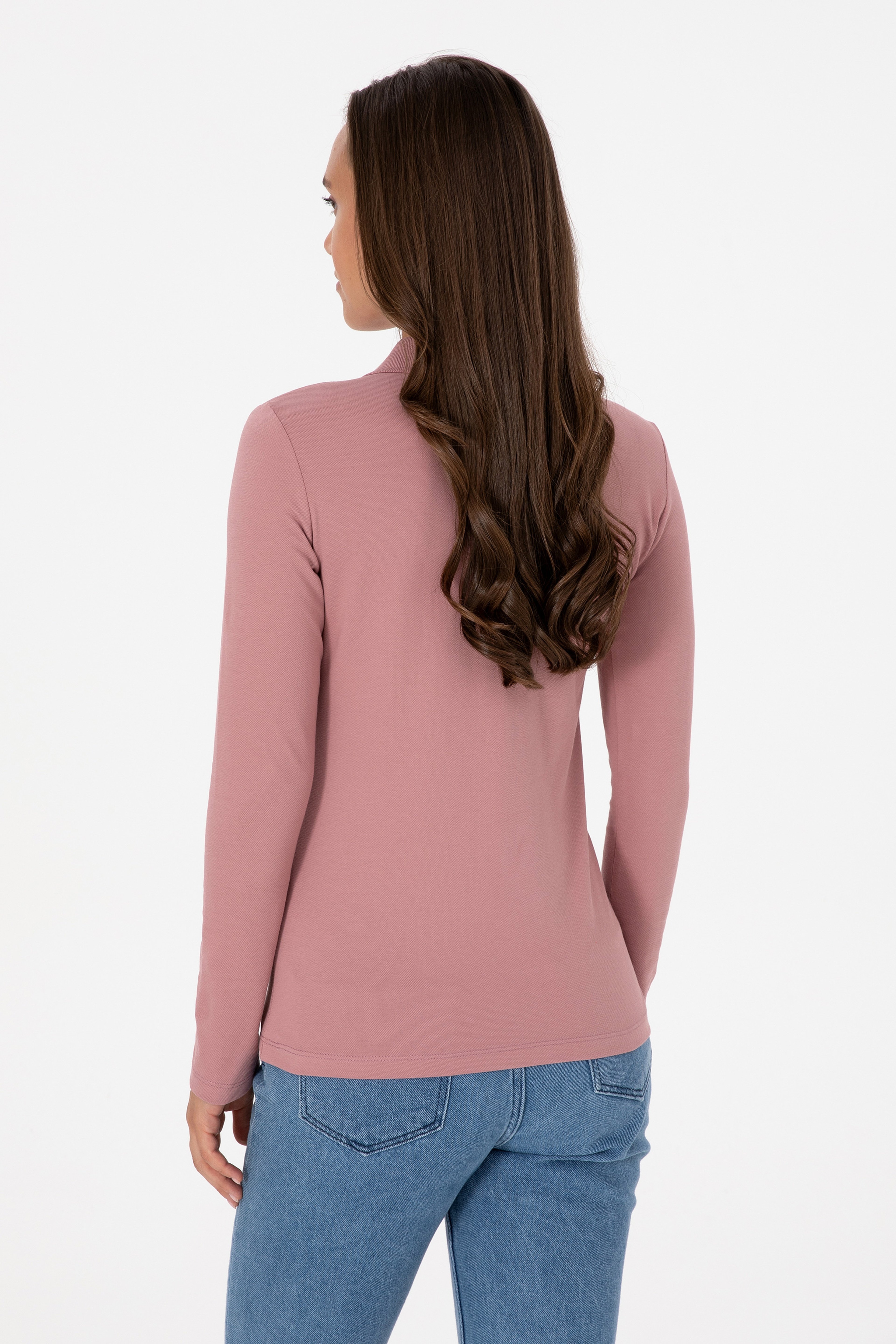 Kadın Gül Kurusu Basic Polo Yaka Sweatshırt