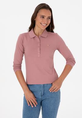 Kadın Gül Kurusu Basic Polo Yaka Sweatshırt - 50313593133