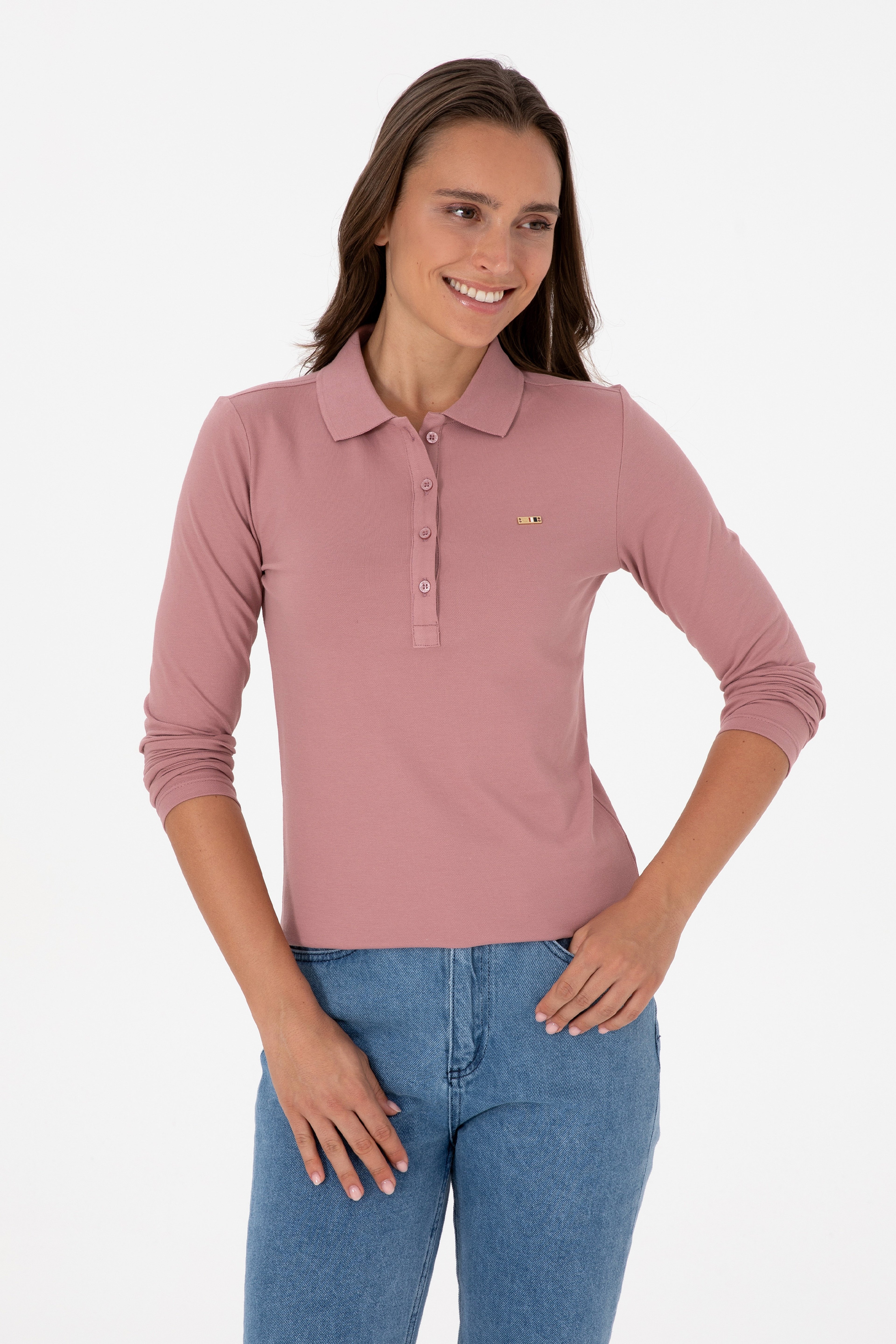Kadın Gül Kurusu Basic Polo Yaka Sweatshırt