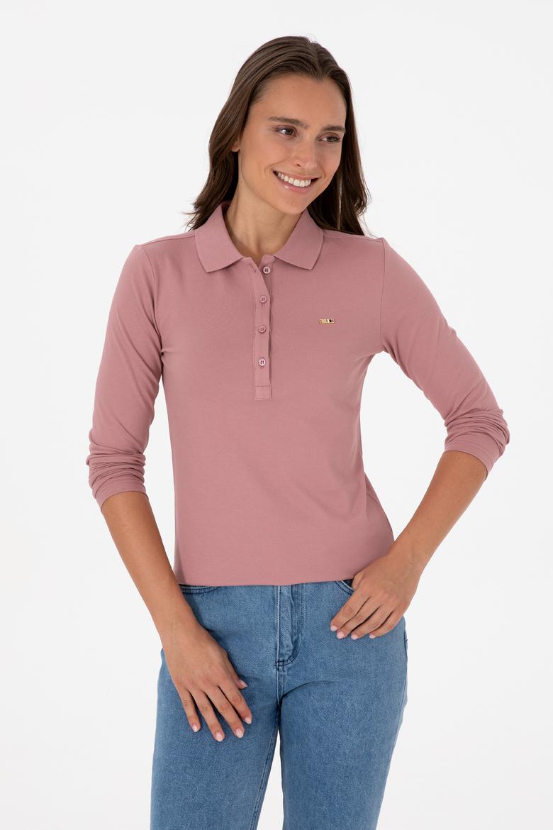 Kadın Gül Kurusu Basic Polo Yaka Sweatshırt - 50313593133