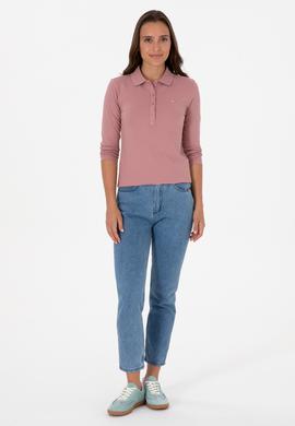 Kadın Gül Kurusu Basic Polo Yaka Sweatshırt - 50313593133