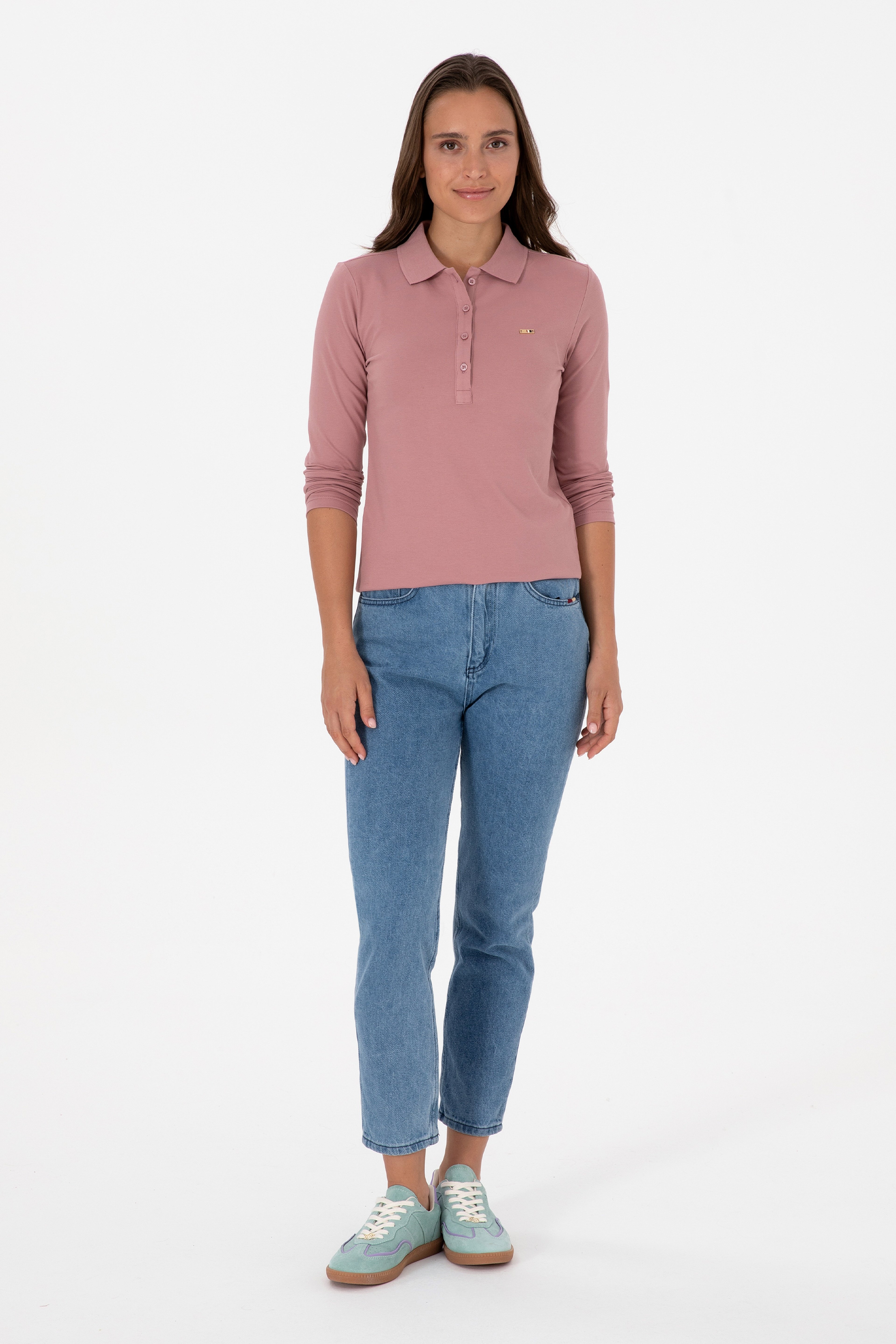 Kadın Gül Kurusu Basic Polo Yaka Sweatshırt