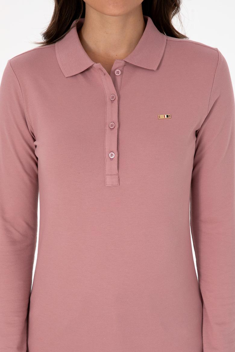 Kadın Gül Kurusu Basic Polo Yaka Sweatshırt - 50313593133