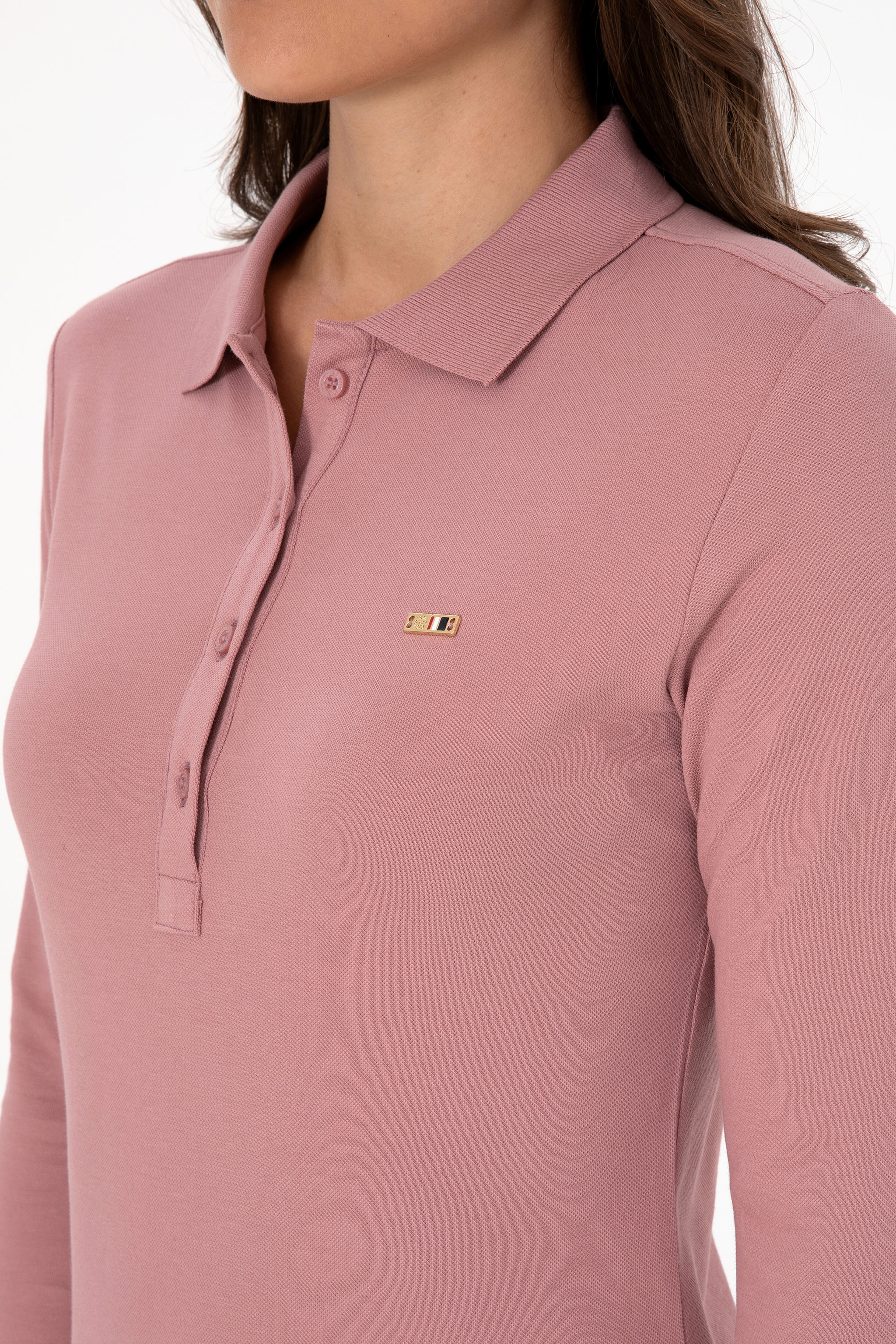 Kadın Gül Kurusu Basic Polo Yaka Sweatshırt - Image 7