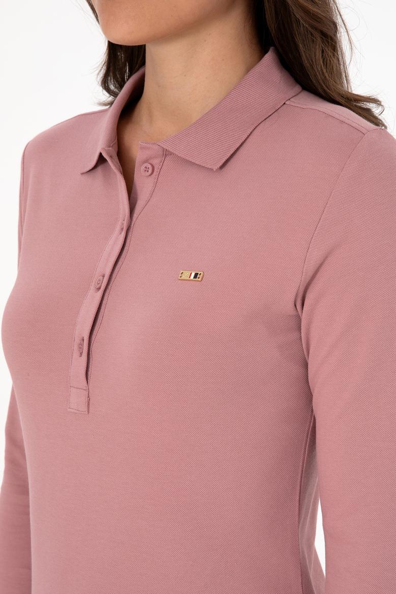 Kadın Gül Kurusu Basic Polo Yaka Sweatshırt - 50313593133