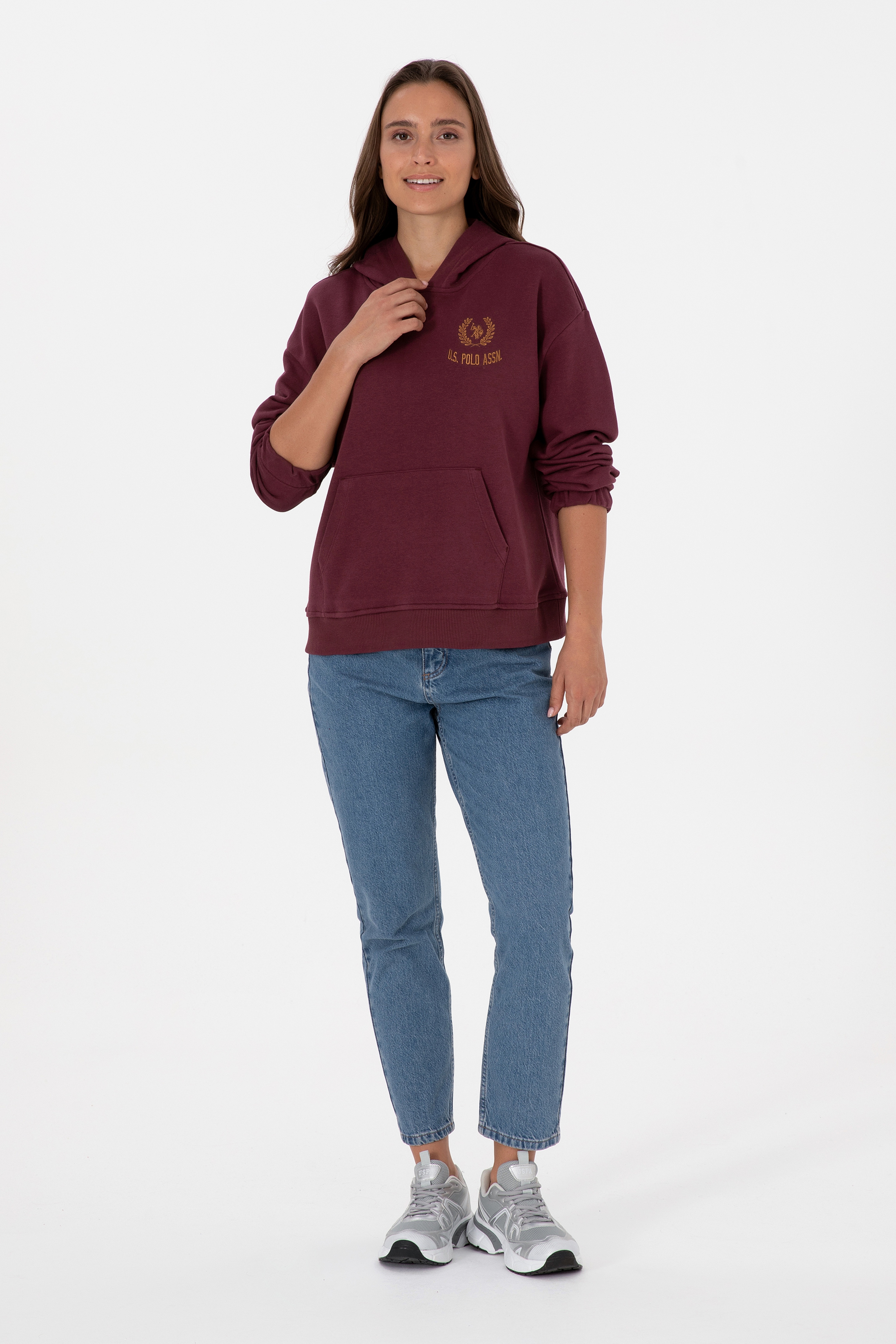 Kadın Bordo Kapüşonlu Sweatshirt