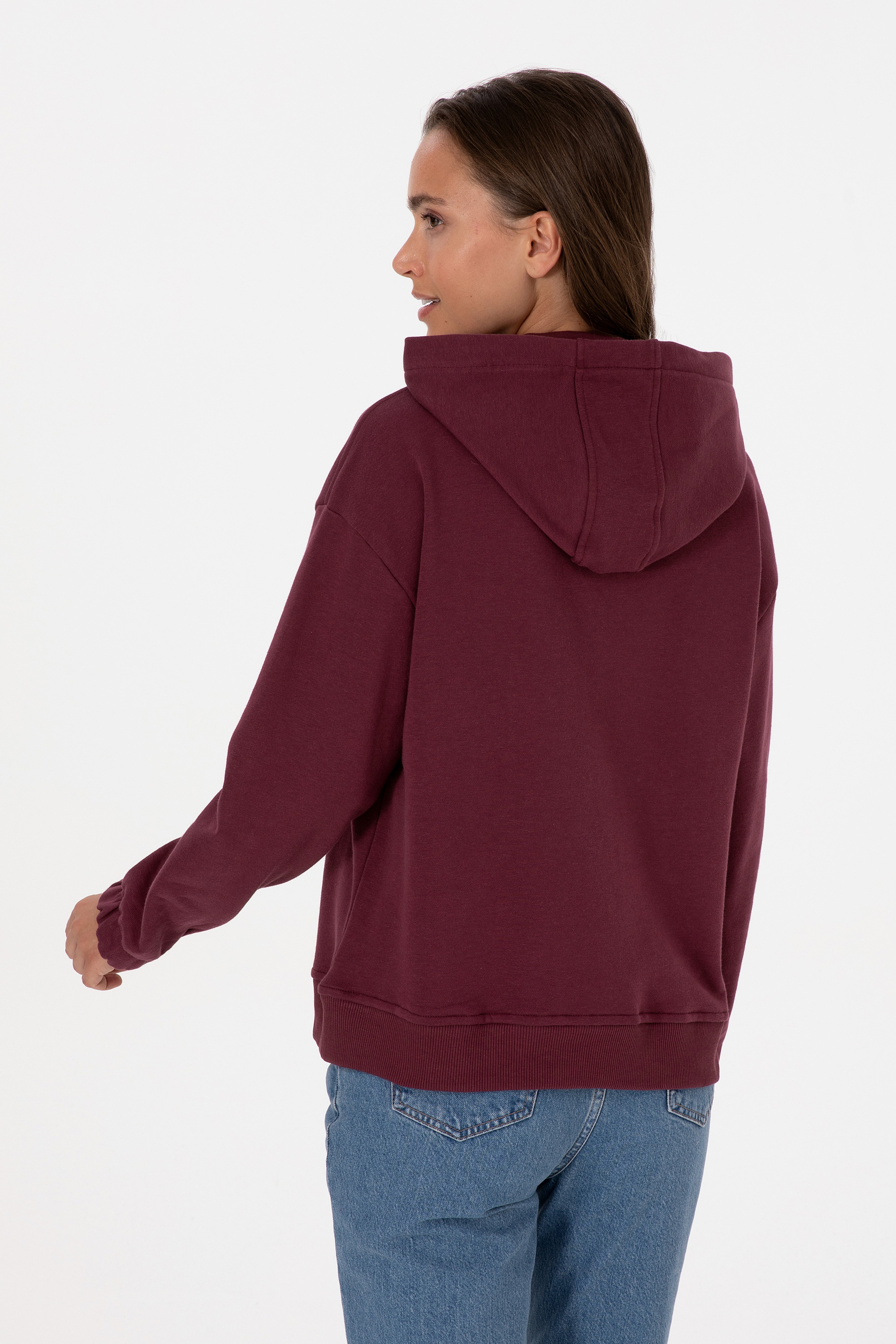Kadın Bordo Kapüşonlu Sweatshirt