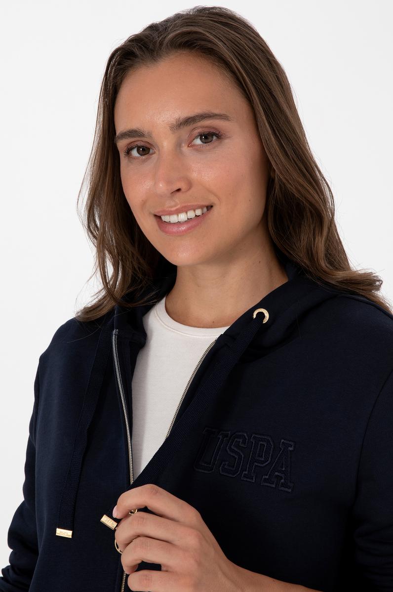 Kadın Lacivert Fermuarlı Kapüşonlu Sweatshırt