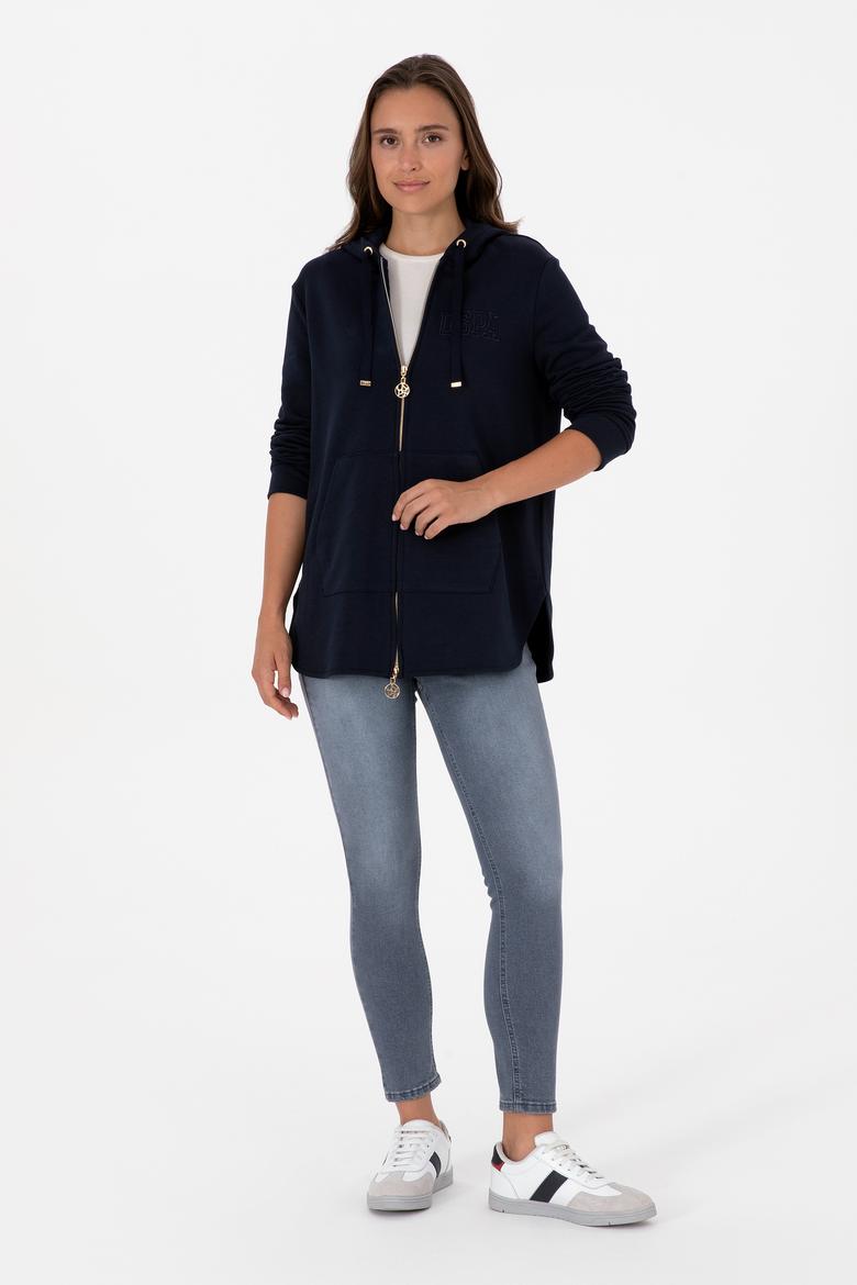 Kadın Lacivert Fermuarlı Kapüşonlu Sweatshırt - 50307714005