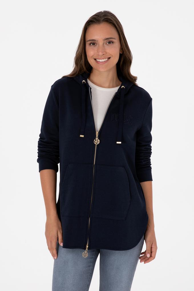 Kadın Lacivert Fermuarlı Kapüşonlu Sweatshırt