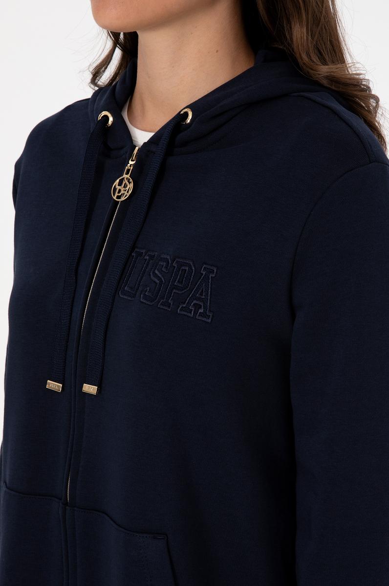 Kadın Lacivert Fermuarlı Kapüşonlu Sweatshırt