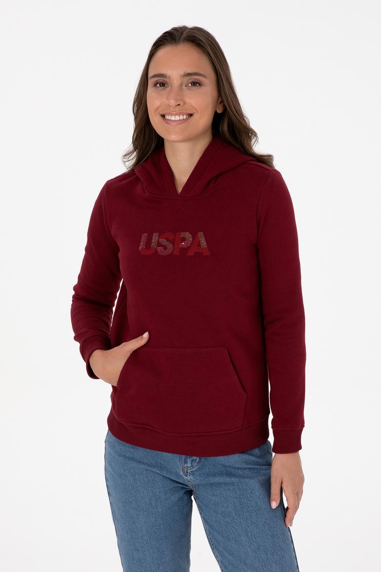 Kadın Bordo Kapüşonlu Basic Sweatshirt