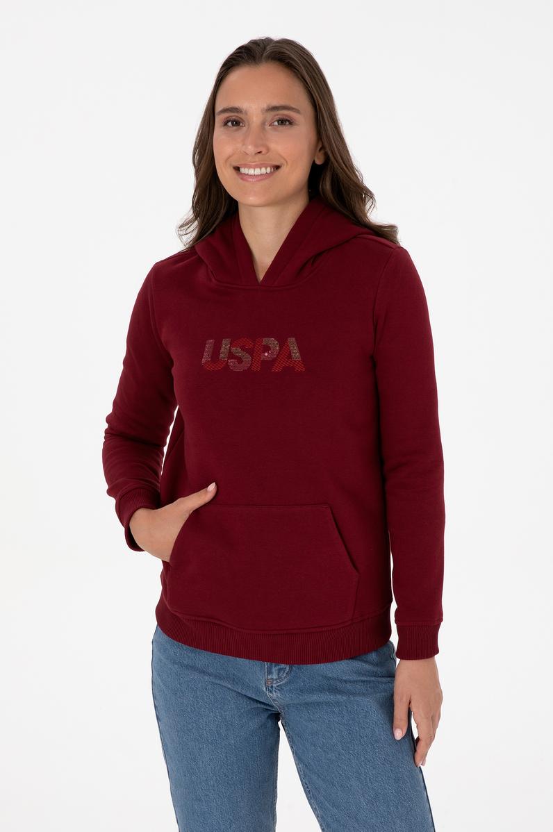 Kadın Bordo Kapüşonlu Basic Sweatshirt