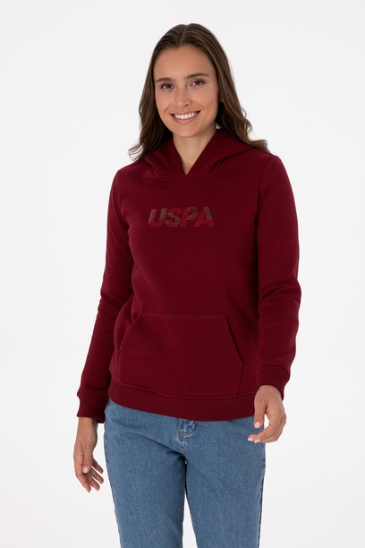 Kadın Bordo Kapüşonlu Basic Sweatshirt