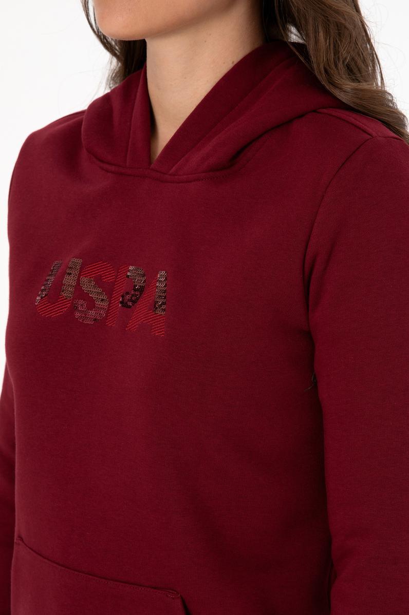 Kadın Bordo Kapüşonlu Basic Sweatshirt