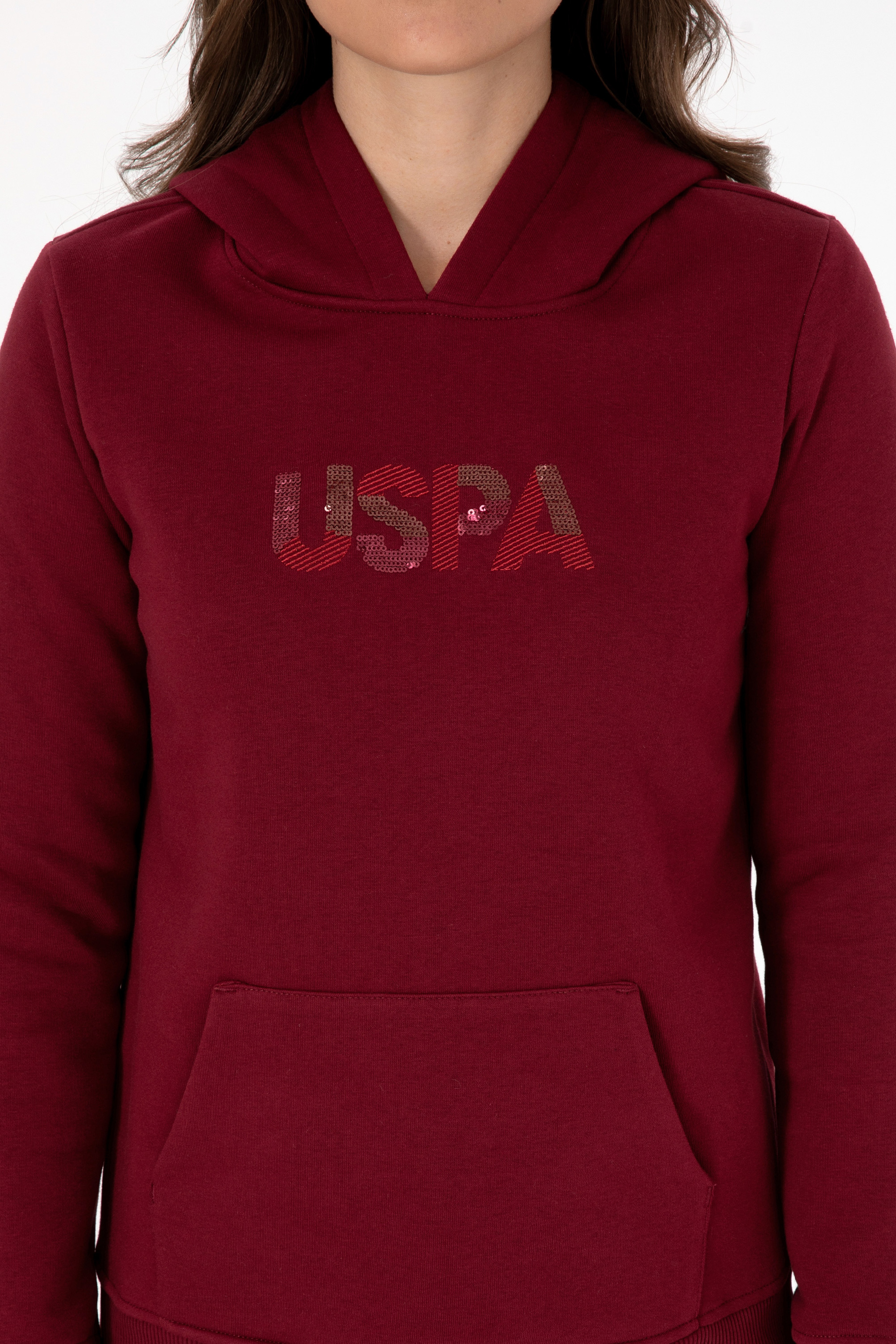 Kadın Bordo Kapüşonlu Basic Sweatshirt