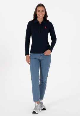 Kadın Lacivert Basic Polo Yaka Sweatshırt - 50307755013