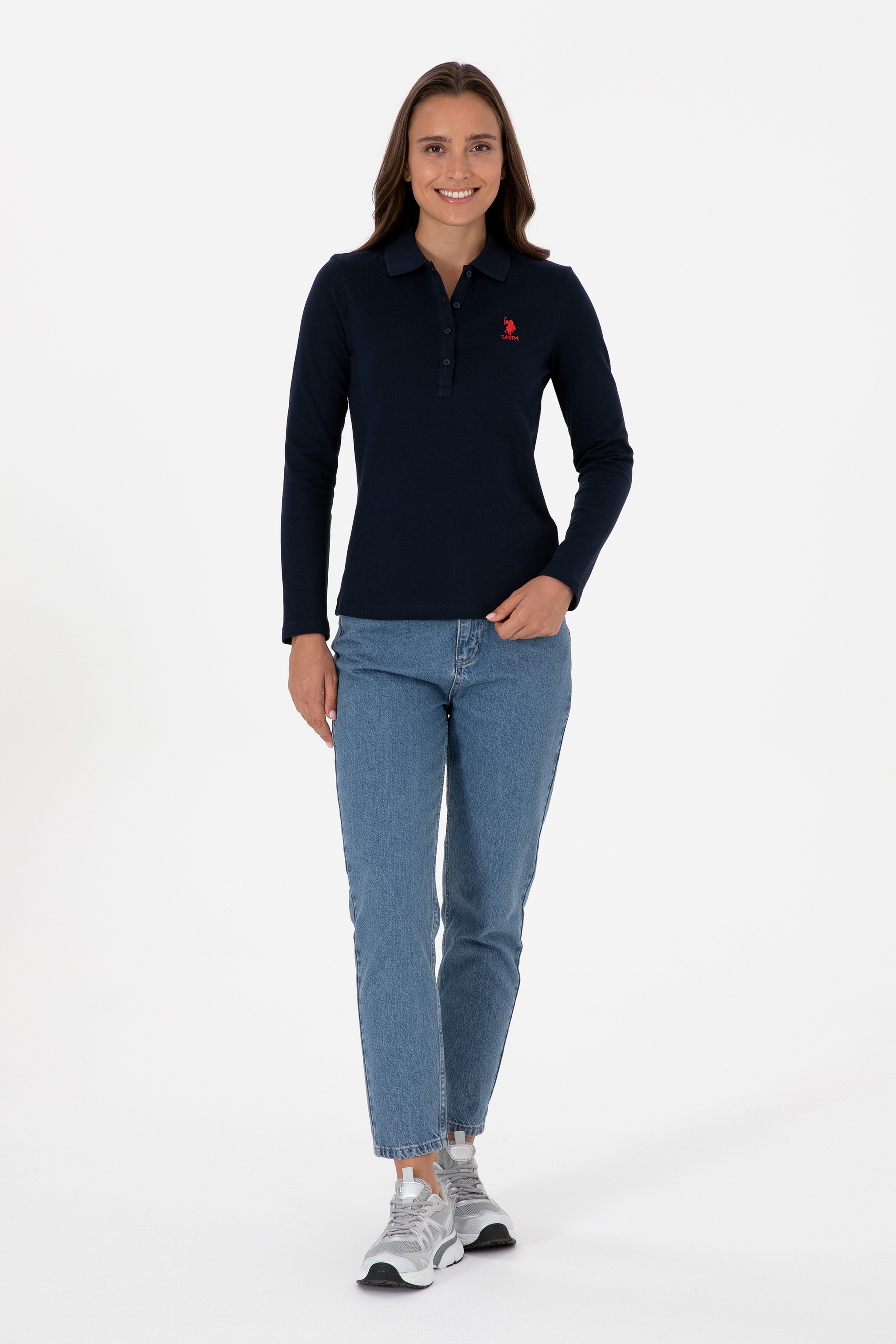 Kadın Lacivert Basic Polo Yaka Sweatshırt - Image 4