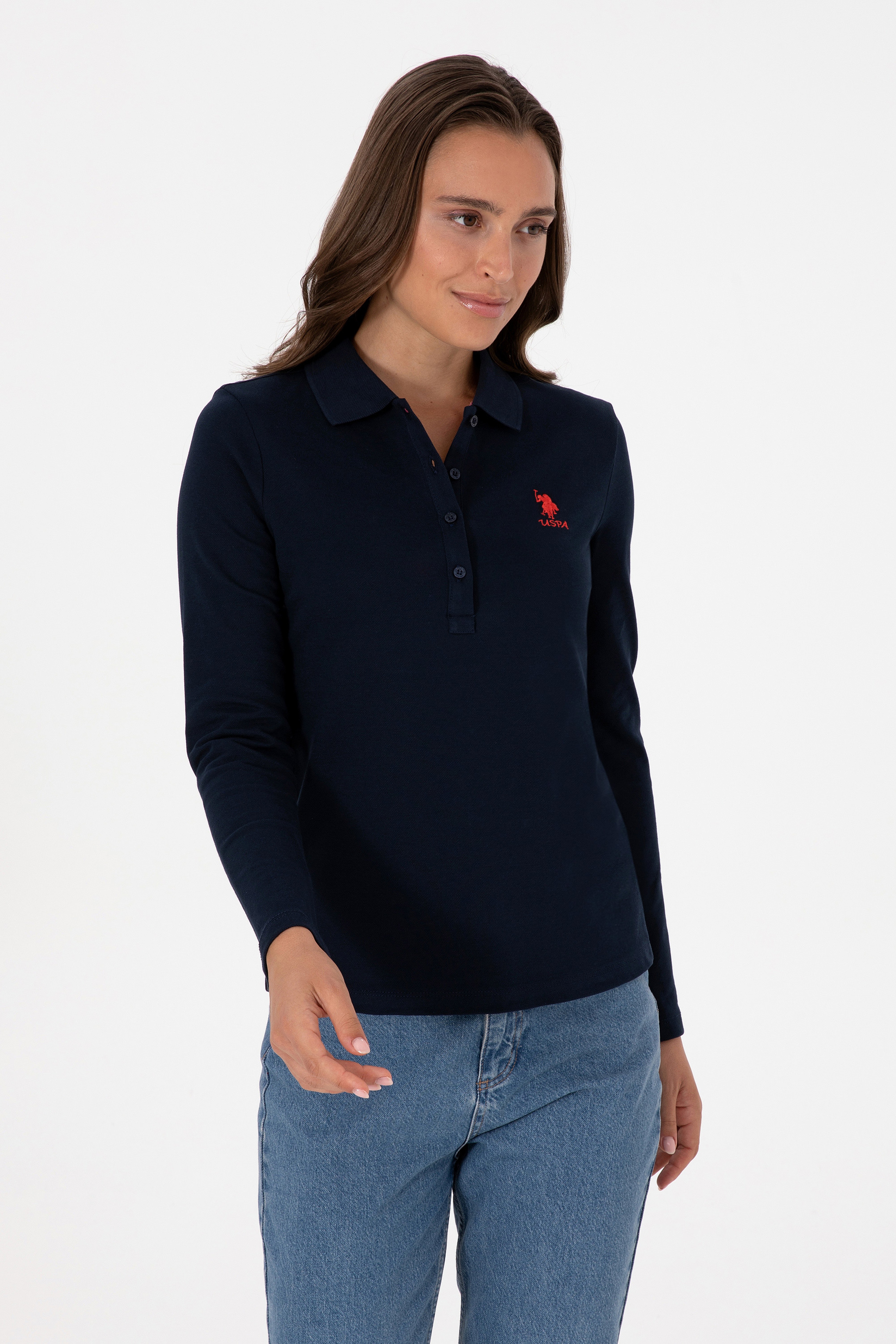 Kadın Lacivert Basic Polo Yaka Sweatshırt - Image 3