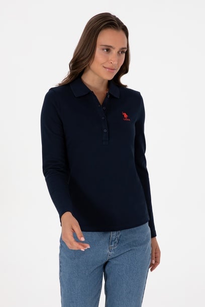 Kadın Lacivert Basic Polo Yaka Sweatshırt