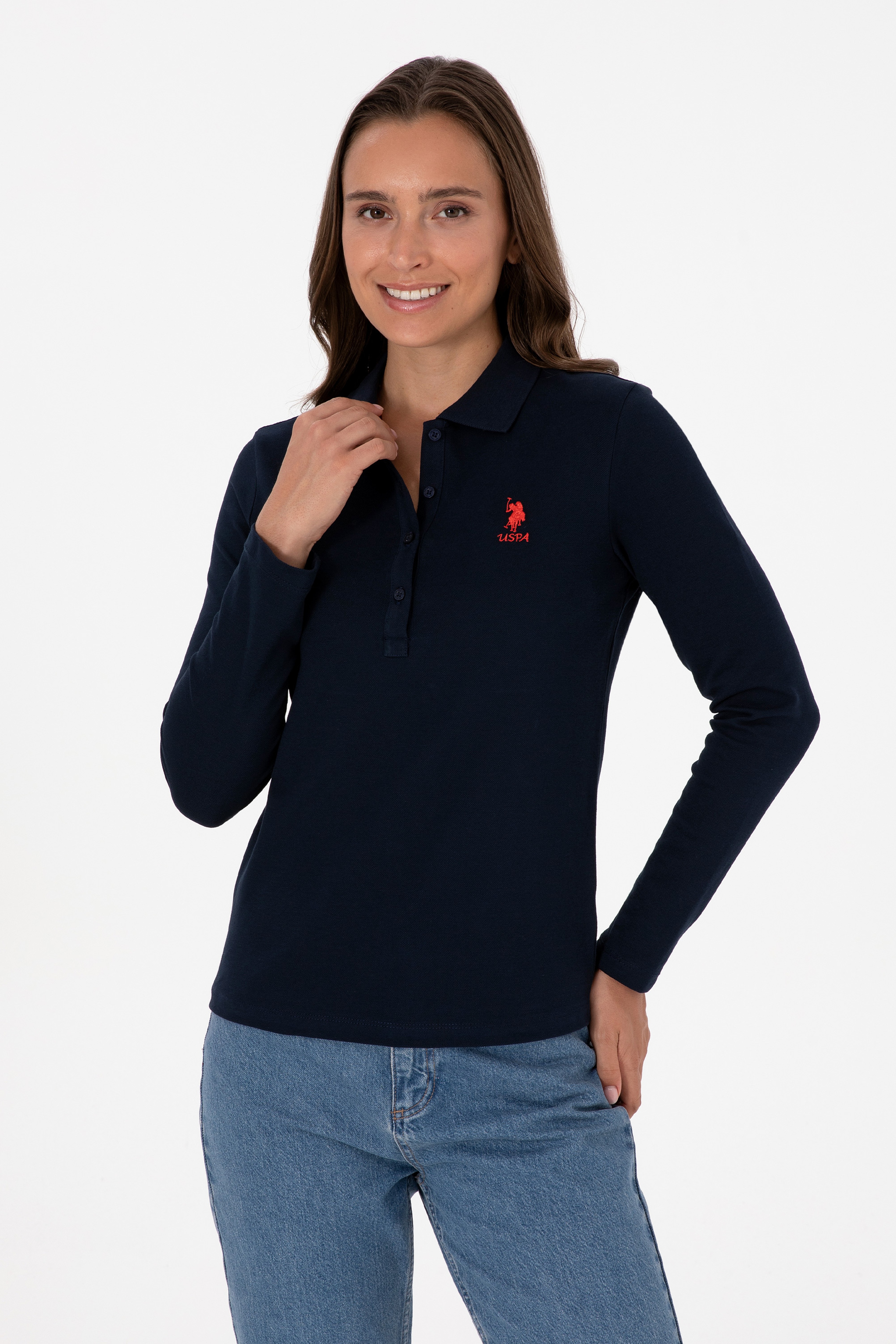 Kadın Lacivert Basic Polo Yaka Sweatshırt