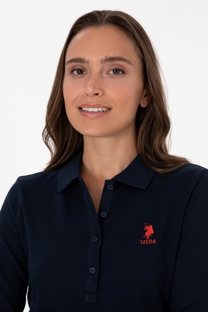 Kadın Lacivert Basic Polo Yaka Sweatshırt
