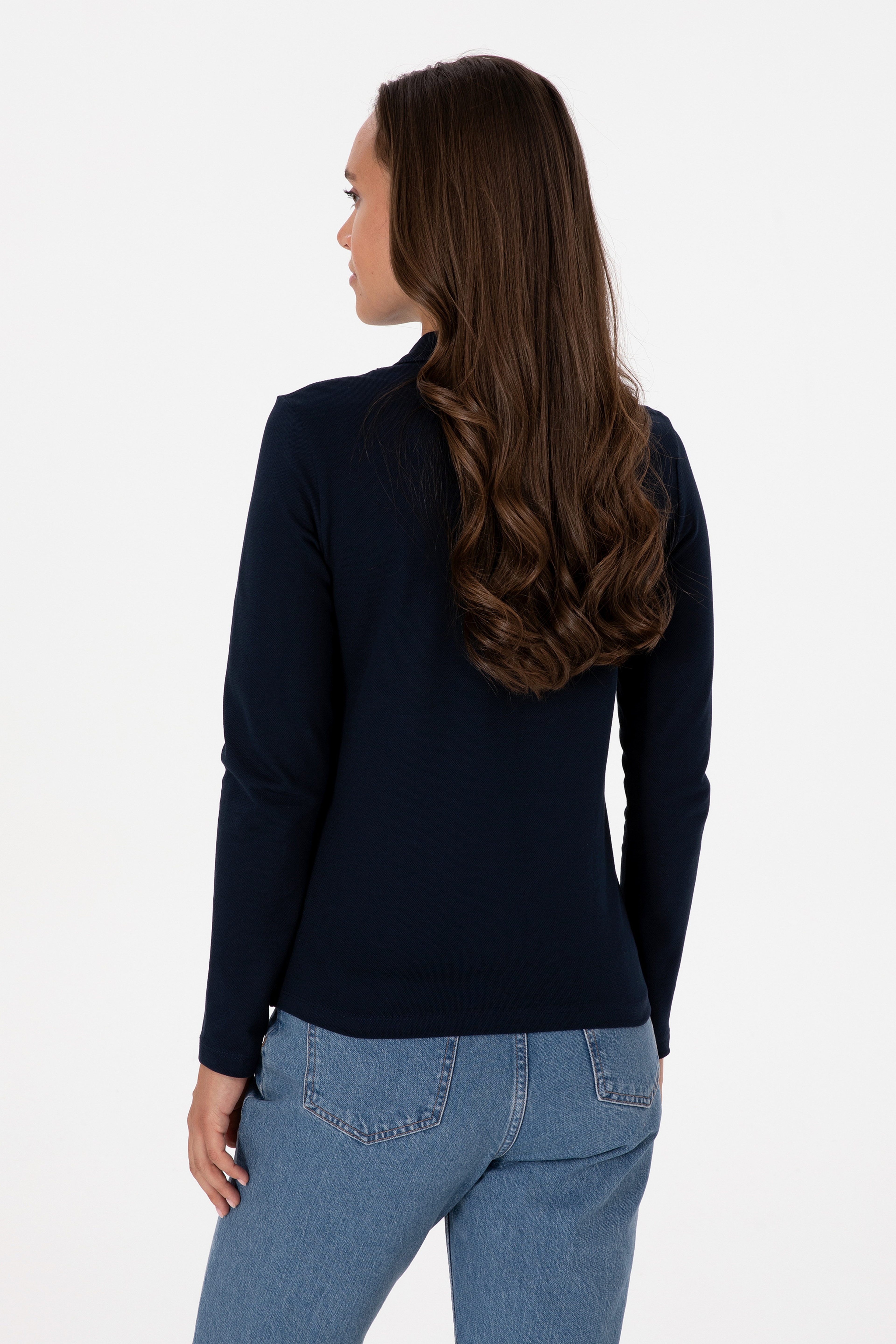 Kadın Lacivert Basic Polo Yaka Sweatshırt