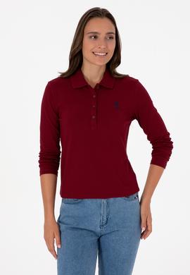 Kadın Bordo Basic Polo Yaka Sweatshırt - 50307755005
