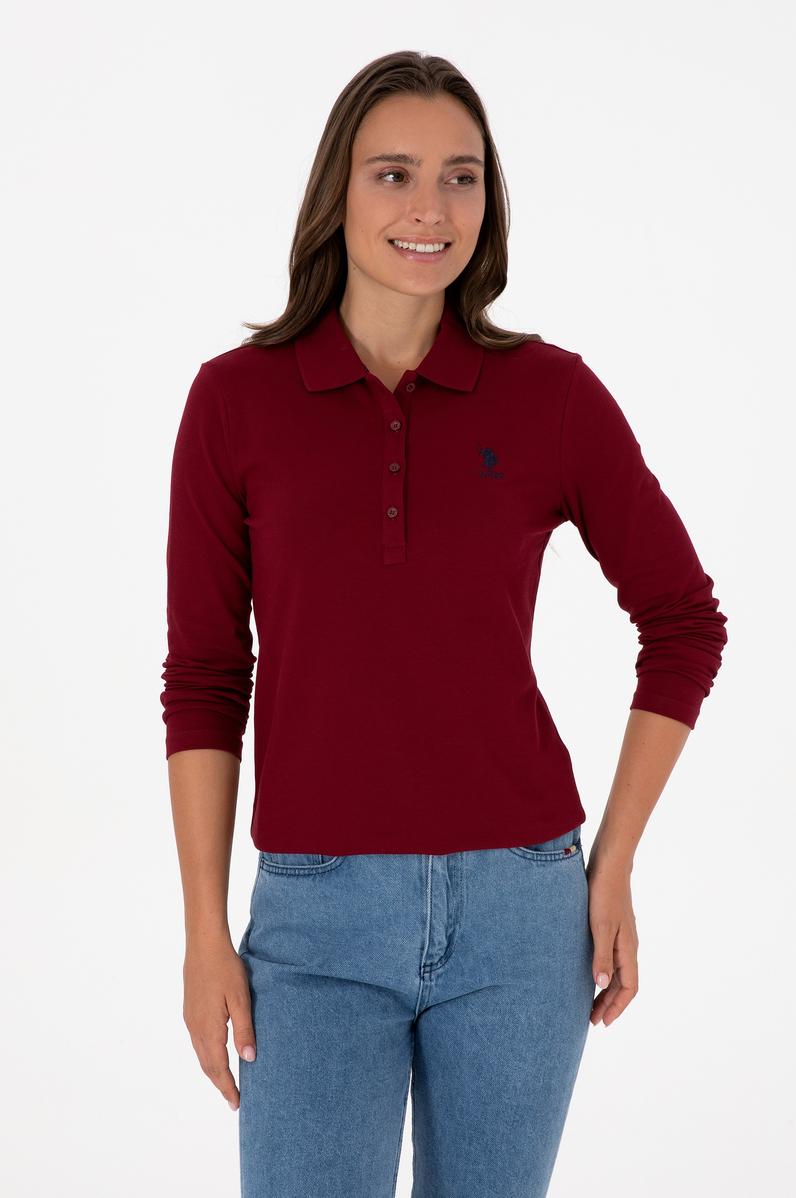 Kadın Bordo Basic Polo Yaka Sweatshırt