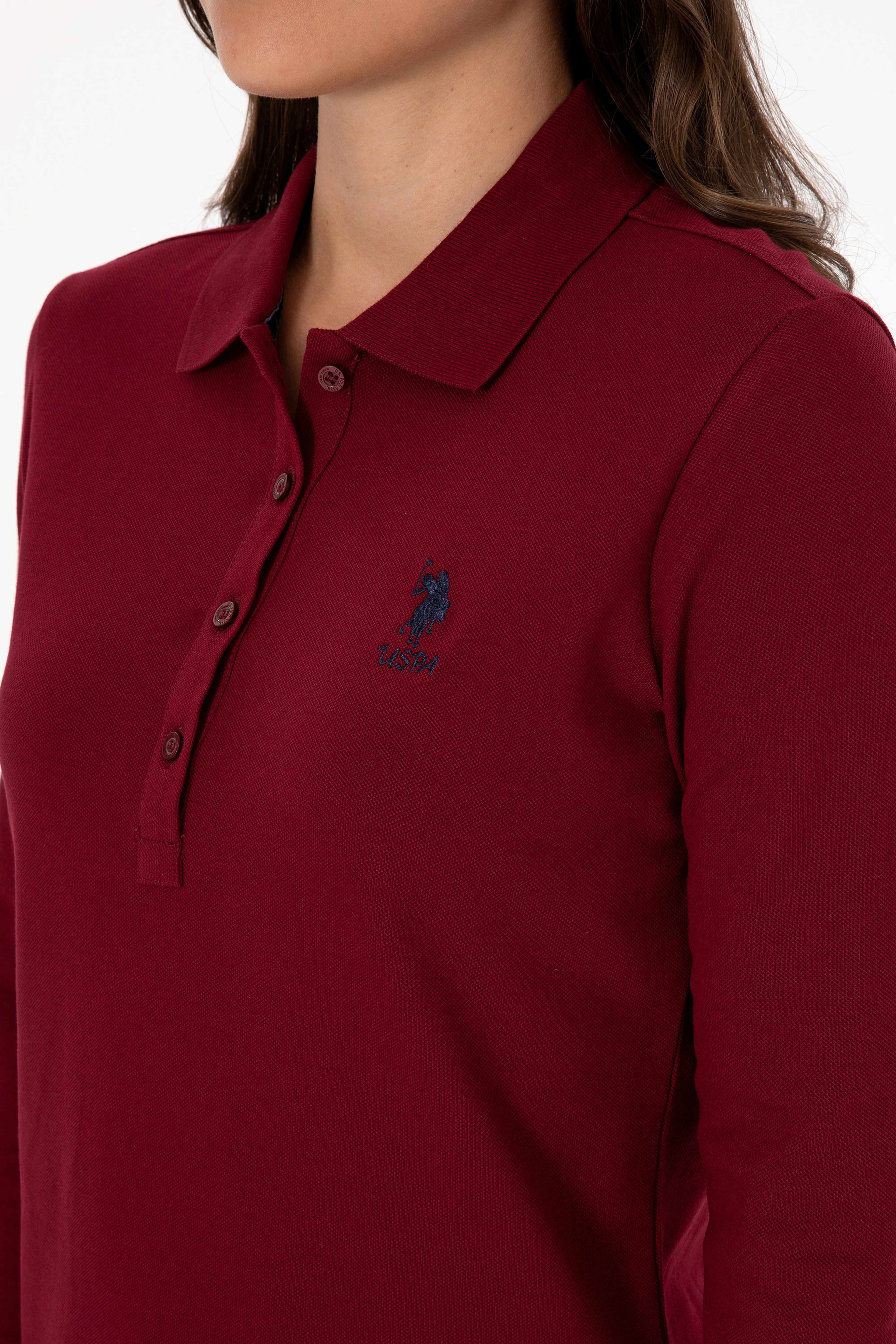 Kadın Bordo Basic Polo Yaka Sweatshırt - Image 7