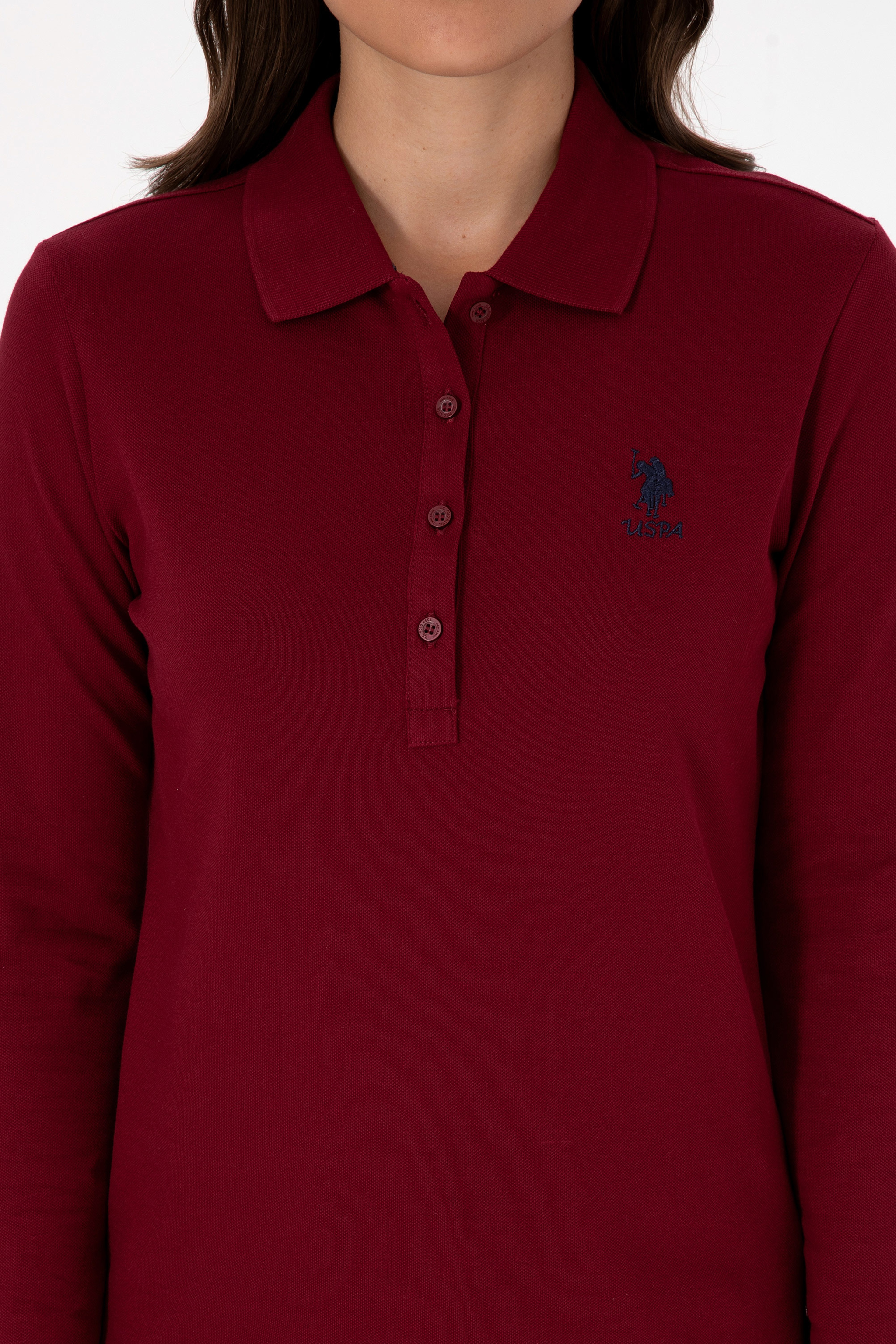 Kadın Bordo Basic Polo Yaka Sweatshırt - Image 6