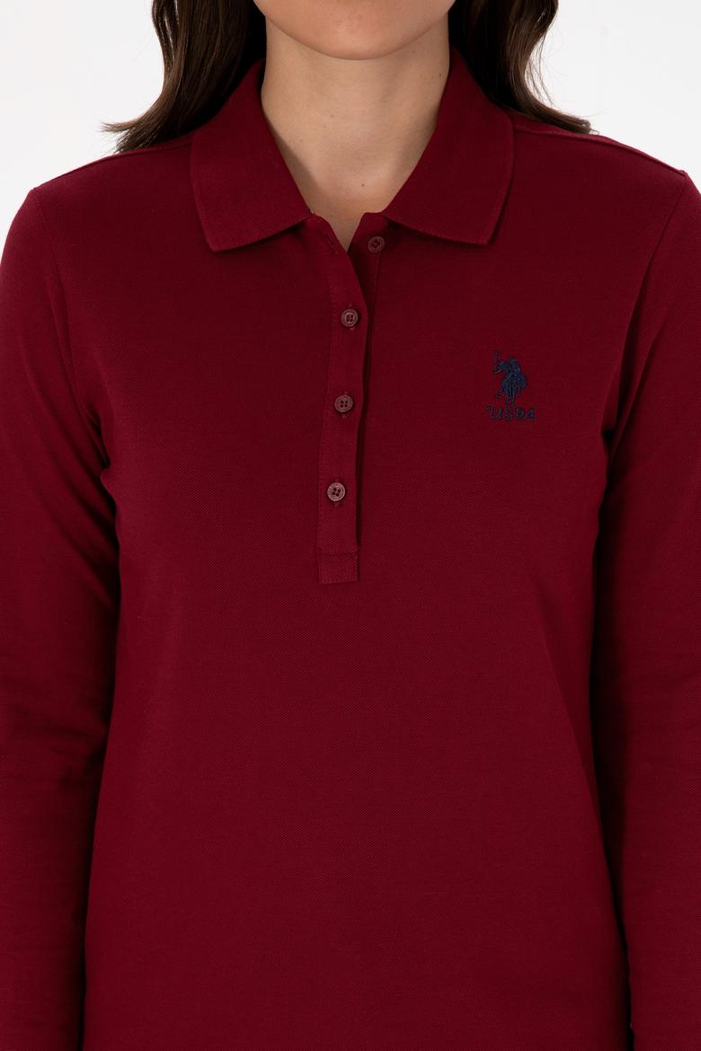 Kadın Bordo Basic Polo Yaka Sweatshırt - 50307755005