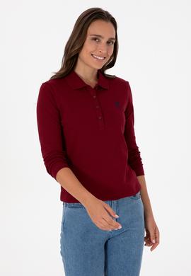 Kadın Bordo Basic Polo Yaka Sweatshırt - 50307755005