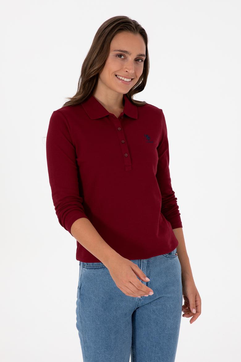 Kadın Bordo Basic Polo Yaka Sweatshırt - 50307755005