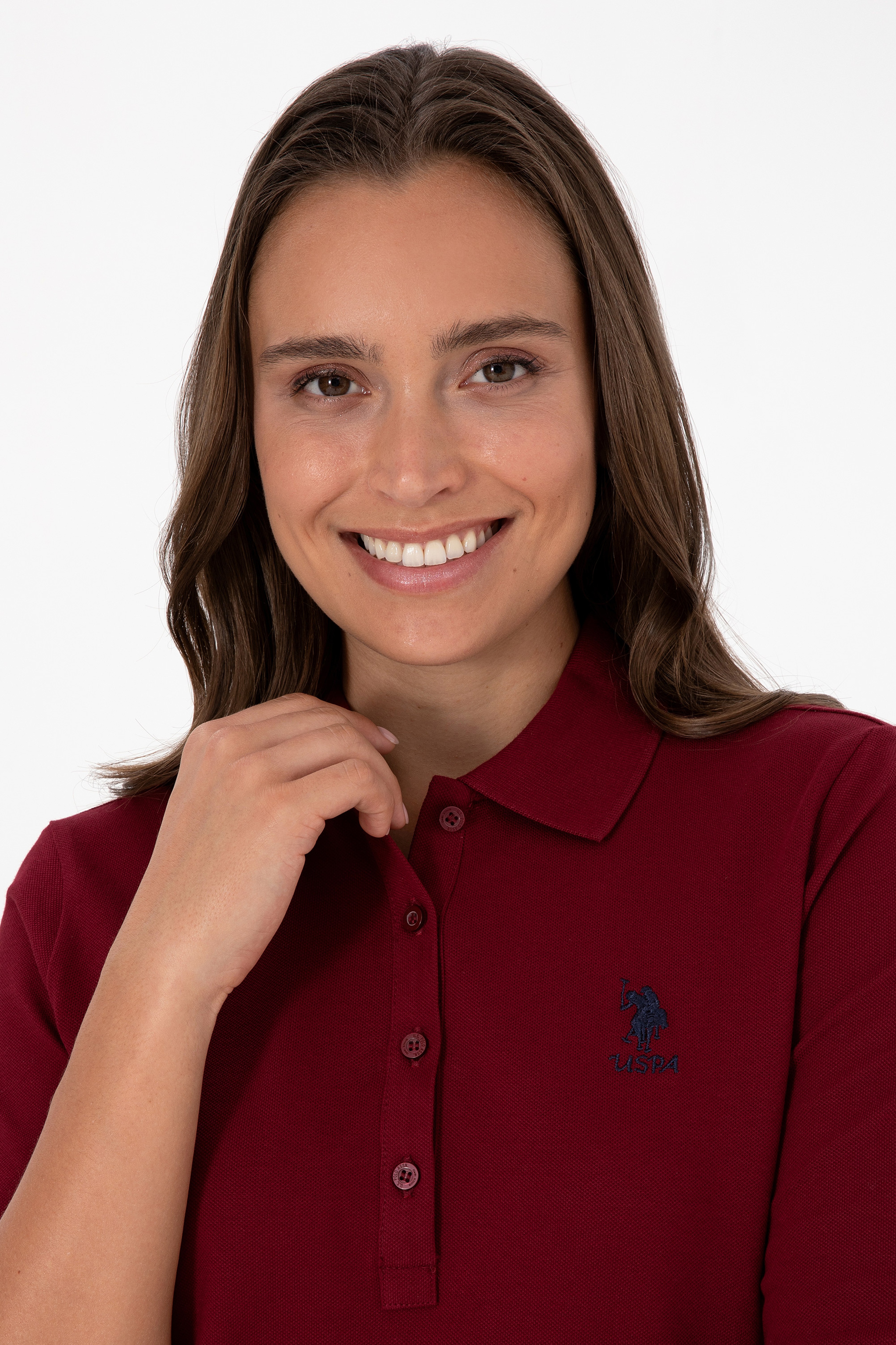 Kadın Bordo Basic Polo Yaka Sweatshırt - Image 2