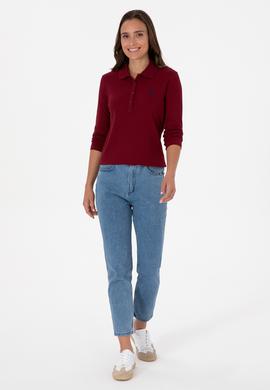 Kadın Bordo Basic Polo Yaka Sweatshırt - 50307755005