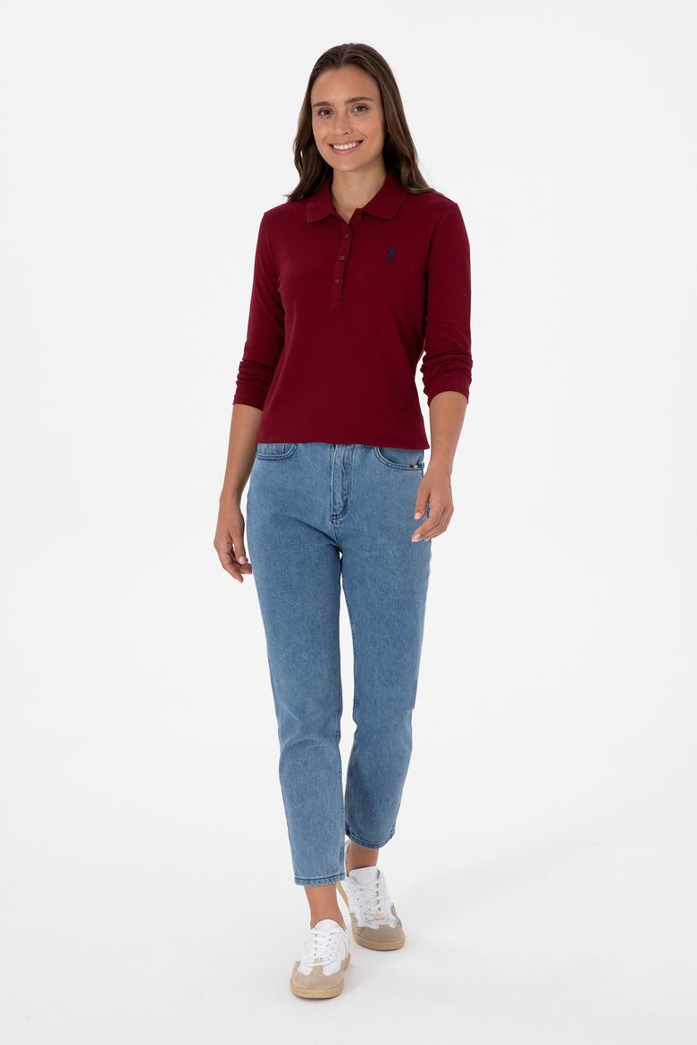 Kadın Bordo Basic Polo Yaka Sweatshırt - 50307755005