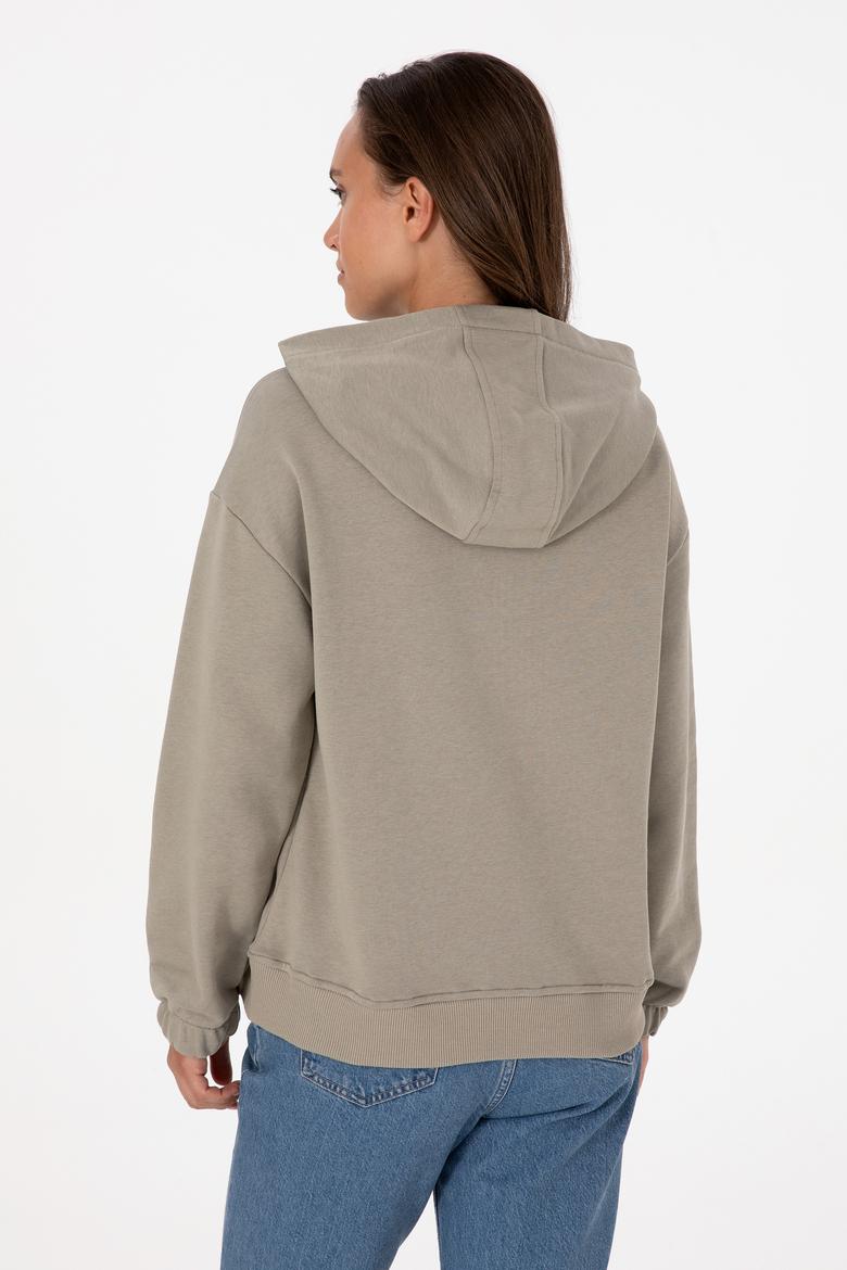 Kadın Açık Haki Kapüşonlu Sweatshirt - 50307796015