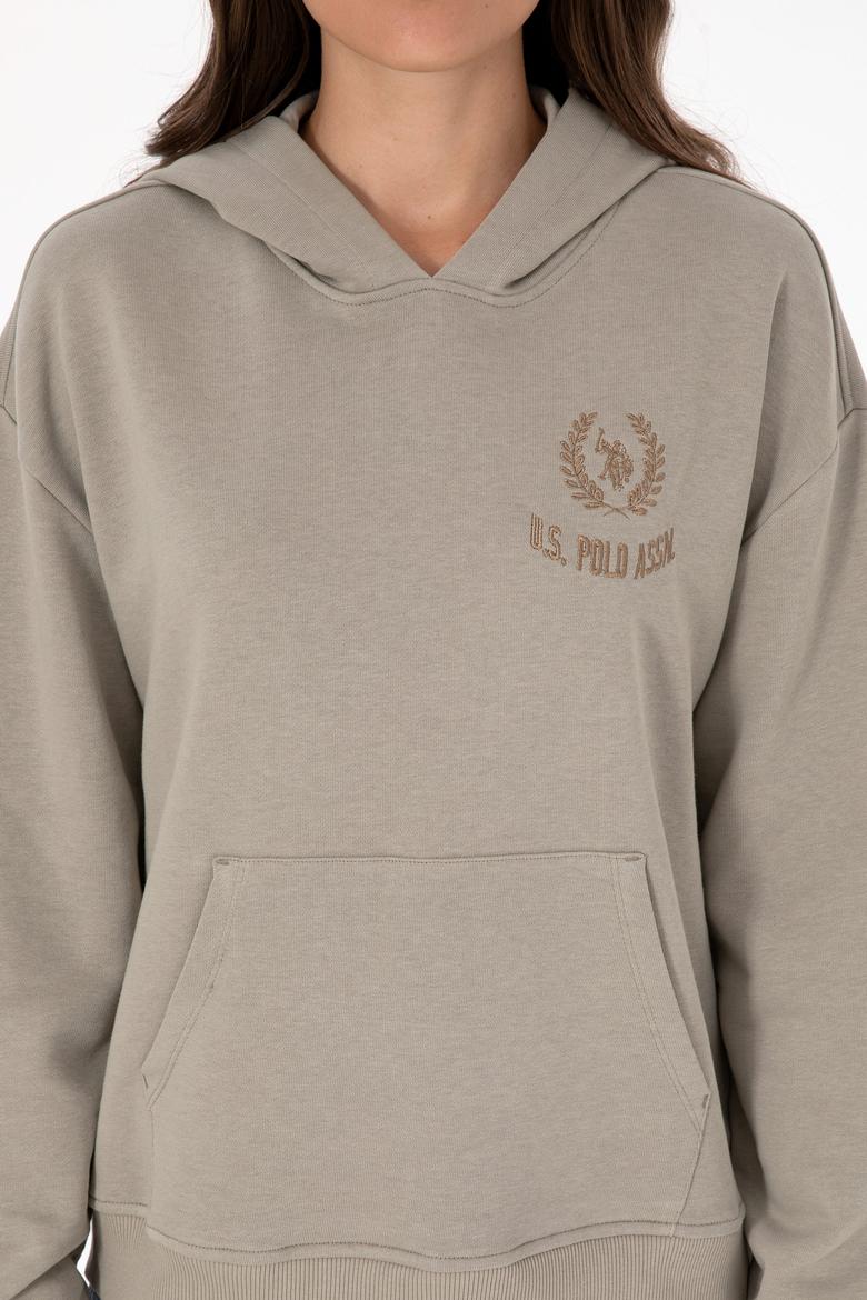 Kadın Açık Haki Kapüşonlu Sweatshirt - 50307796015