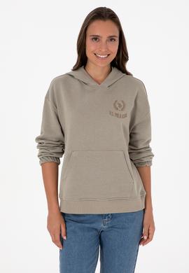 Kadın Açık Haki Kapüşonlu Sweatshirt - 50307796015