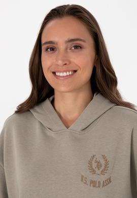 Kadın Açık Haki Kapüşonlu Sweatshirt - 50307796015