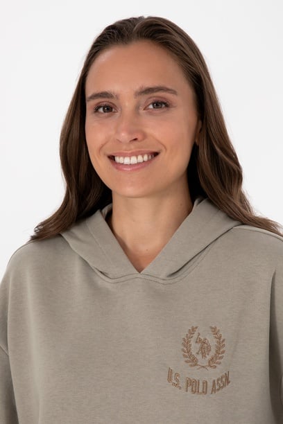 Kadın Açık Haki Kapüşonlu Sweatshirt
