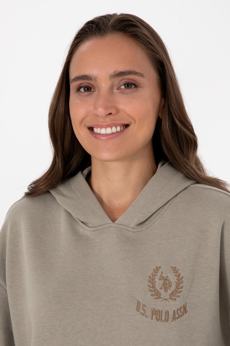 Kadın Açık Haki Kapüşonlu Sweatshirt