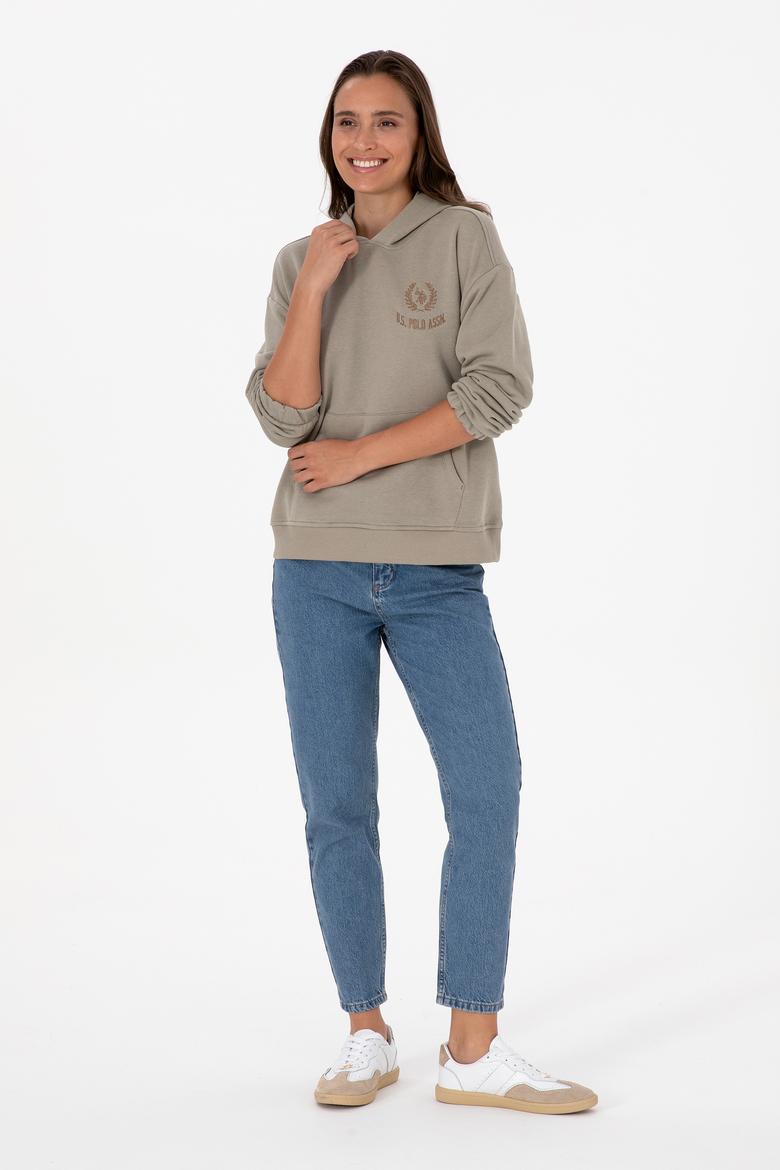 Kadın Açık Haki Kapüşonlu Sweatshirt - 50307796015