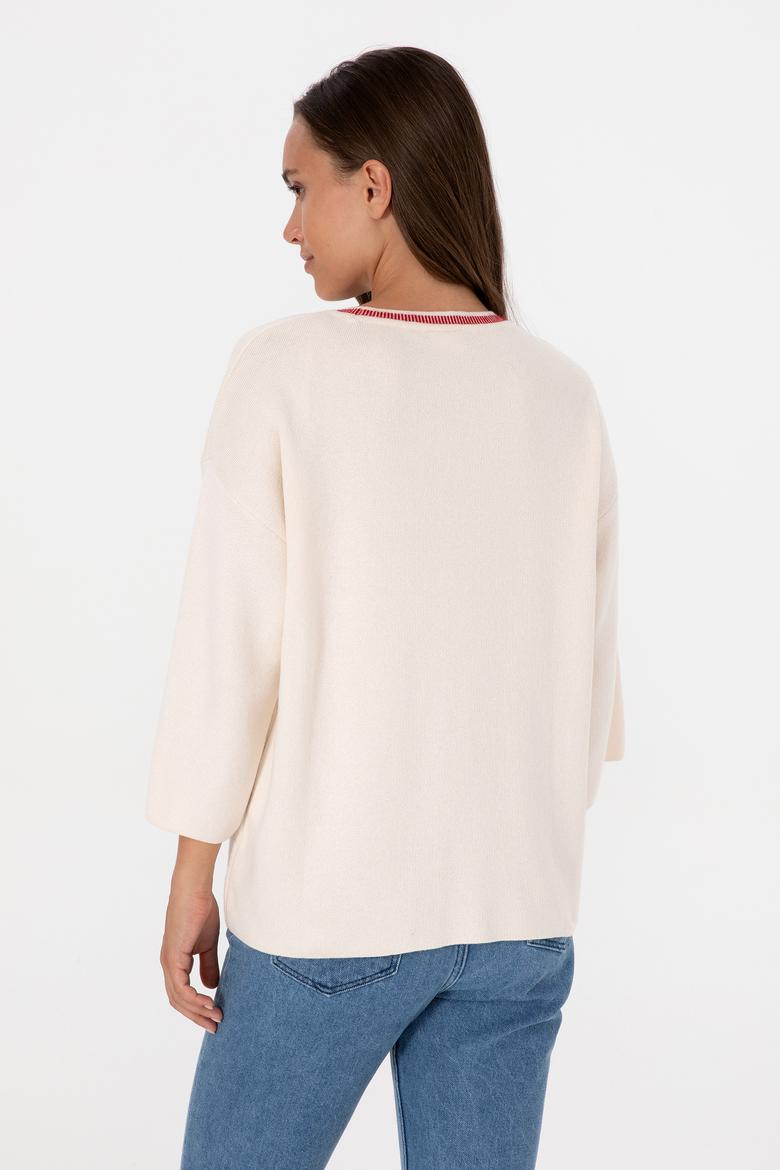 Kadın Krem Melanj Bisiklet Yaka Kazak - 50310214003