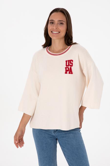 Kadın Krem Melanj Bisiklet Yaka Kazak