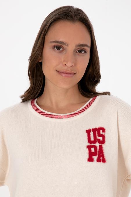 Kadın Krem Melanj Bisiklet Yaka Kazak