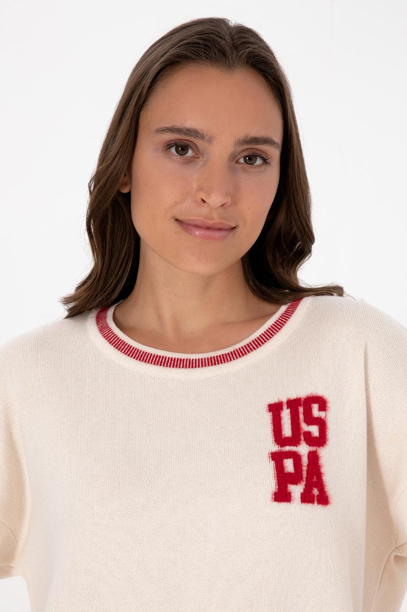 Kadın Krem Melanj Bisiklet Yaka Kazak